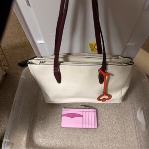 Kate Spade White and Burgundy Tote with Orange Charm